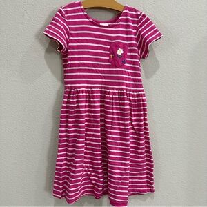 Hanna Andersson Striped Pink Kids Dress with Floral Pocket